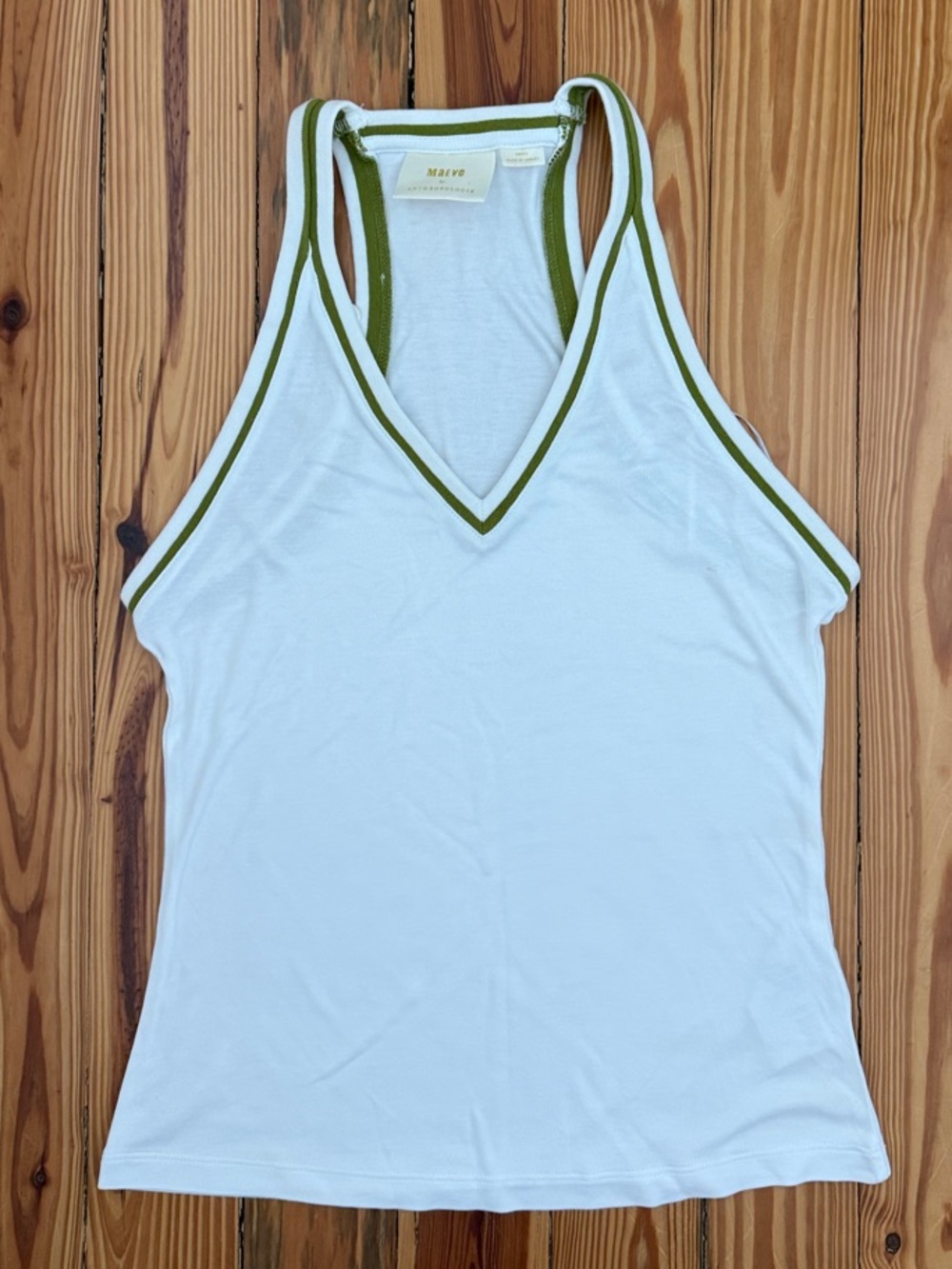 Maeve White Tank with Olive Trim